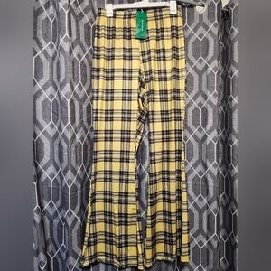 Yellow Plaid Flared Pants
